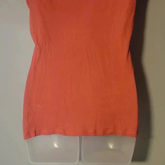 Express casual Tee, sheer top, solid bottom, color bright Orange, size small - Picture 2 of 8